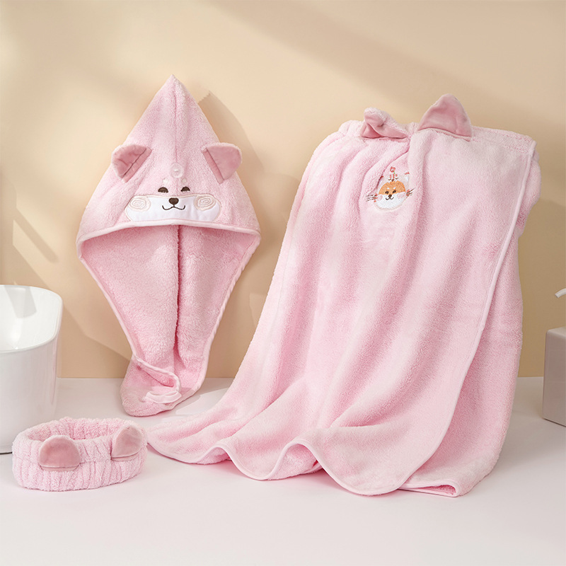 Cartoon Bath Towel Set Female Strong Water absorbing Quick drying Bath Towel Three Pieces - Shop at LoveMi