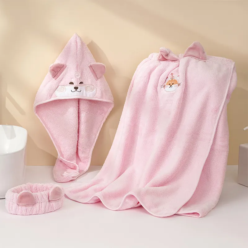 Cartoon Bath Towel Set Female Strong Water-absorbing Quick-drying - Bath Towel Three Pieces-L