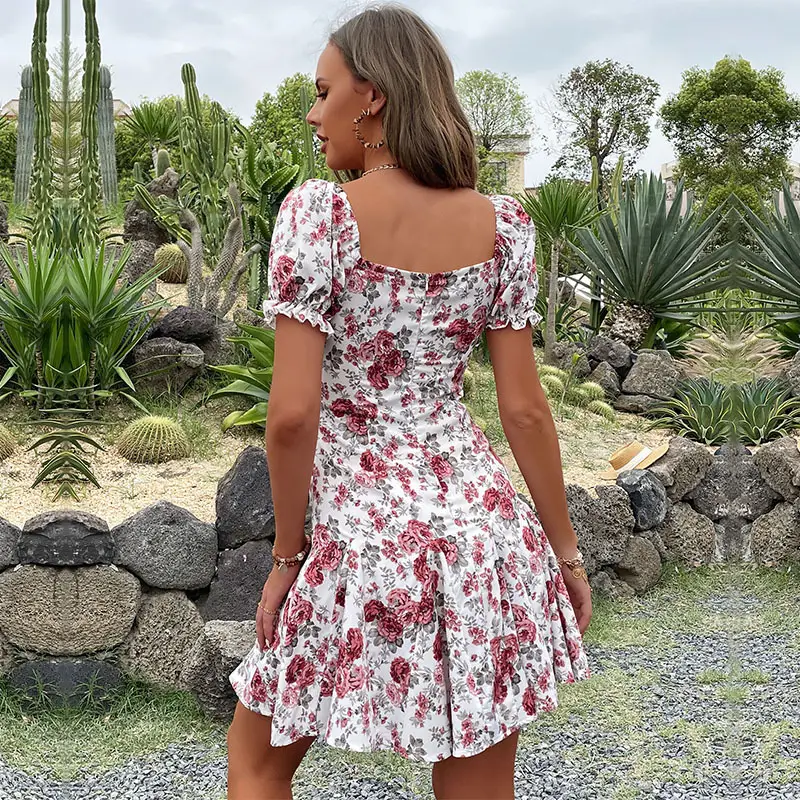 European And American Holiday Skirt Casual One Shoulder Printed White Dress