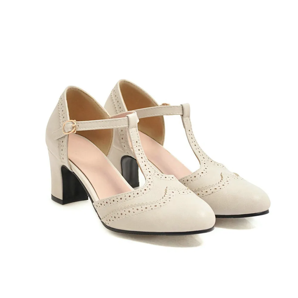 Chunky All Match Medium Heel High Pumps - White