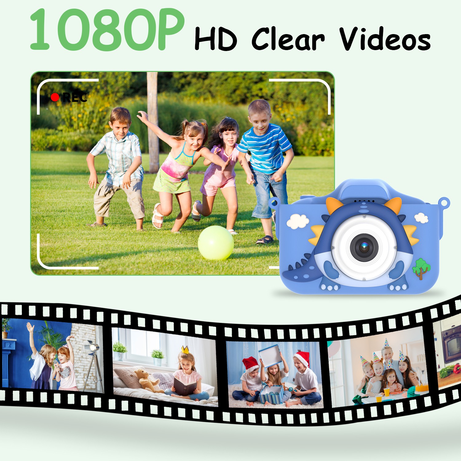 Pink-Blue Options -- 1Pc Dinosaur Kids Selfie Camera Cartoon Camera 48MP 1080P HD Digital Camera With Cartoon Case Card Reader 32G MMC Card For Boys Girls Above Aged 6 Years Old