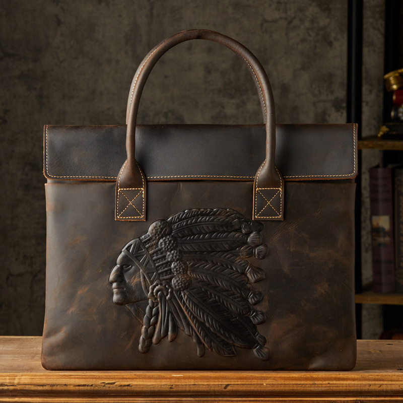 Men's Leather Business Casual Lightweight Briefcase Brown - Shop at LoveMi