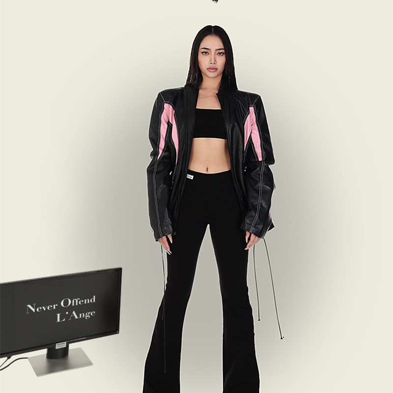 Spice Girls Lace Up Collar Long Sleeve Zip Short Jacket