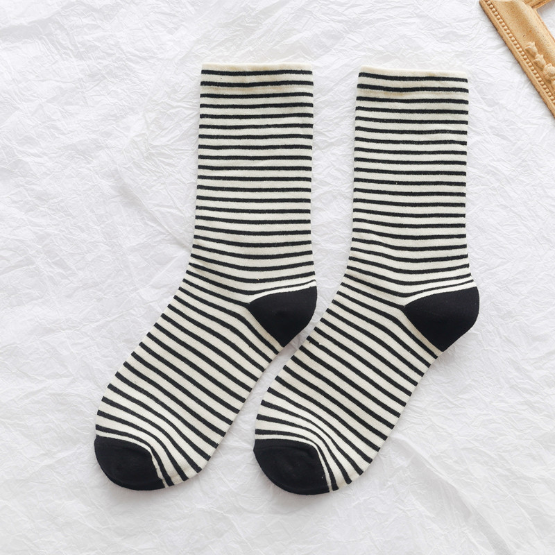 New Japanese Striped Fashion Ladies Mid Tube Socks