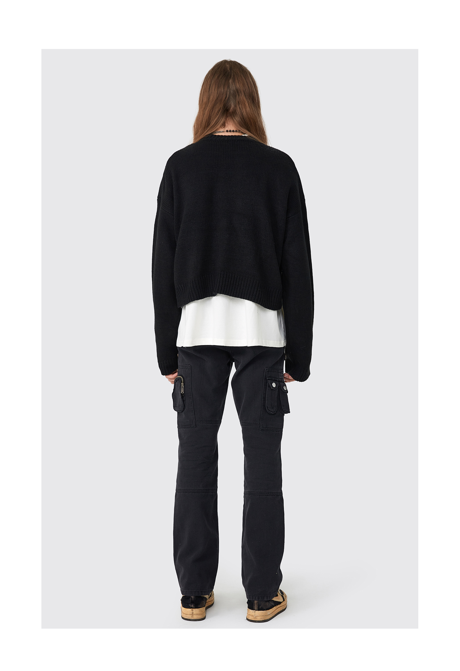 Black Ripple Texture Cropped Niche Knit Sweater