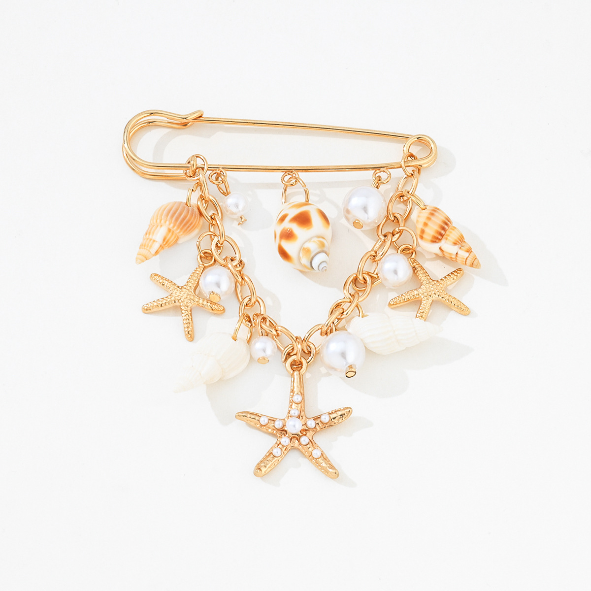 Starfish Conch Pearl Pendant Brooch