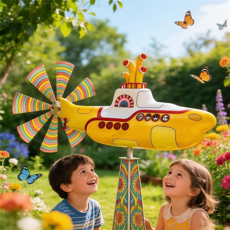 Yellow Submarine Wind Spinner,2D Heavy Duty Metal Rotating