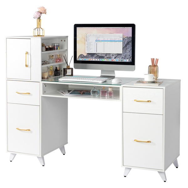 White Relief Particle Board Tempered Glass 141x50x112cm Three Doors And Two... 2