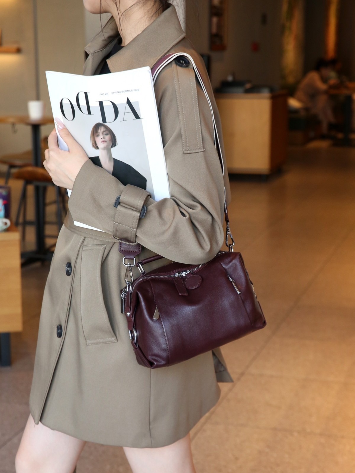 Sac d’oreiller boston en cuir de vachette de qualité supérieure pour femmes – Image 6