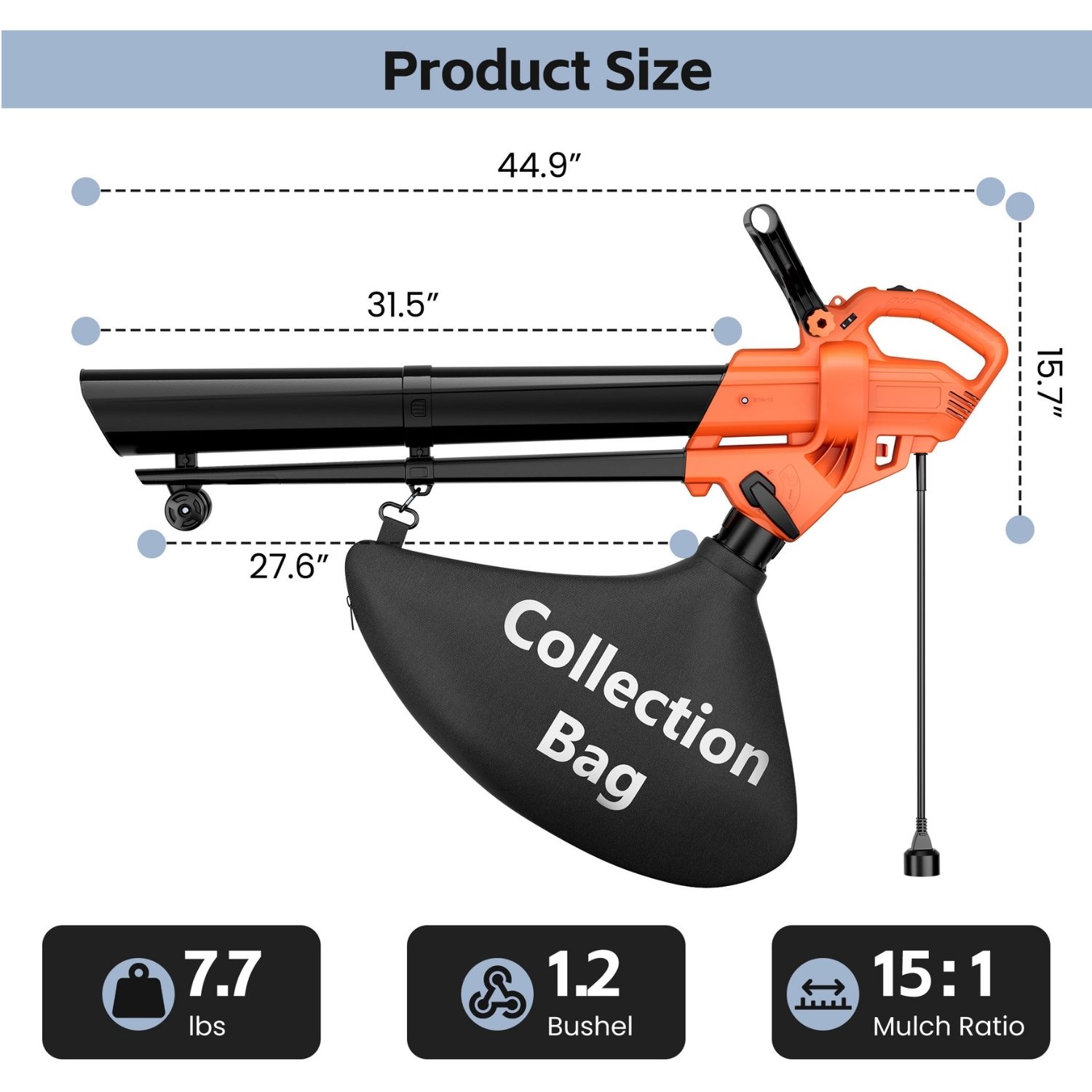 Leaf Blower Vacuum Mulcher 3-in-1, Metal Impeller, Powerful For Yard And Garden Cleanup image 4