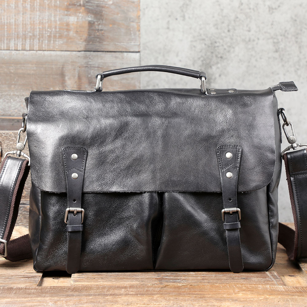 Men's First Layer Cowhide Briefcase Leather Handbag — foto 5