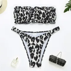 New Split Pleated Bikini Women - Leopard - View 1