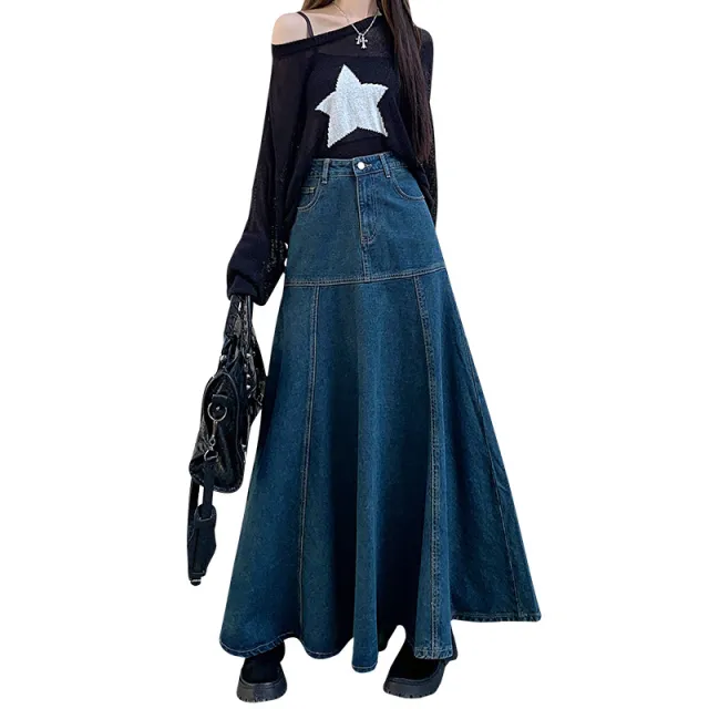 Women's Slim Wrapped Hip Denim Skirt Retro Blue - Shop at LoveMi