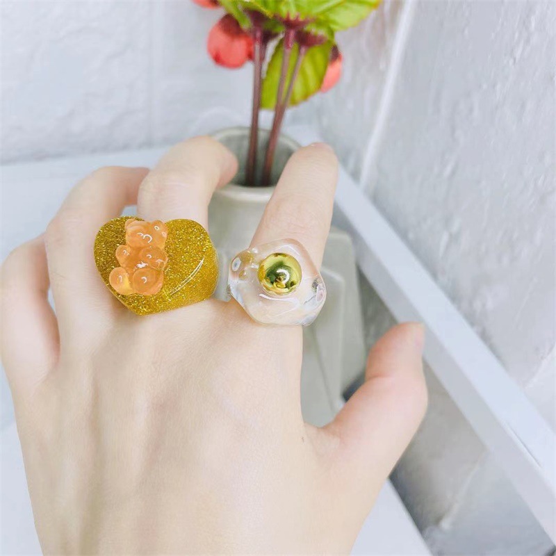 Rhombus Geometric Color Diamond Ring Female Resin