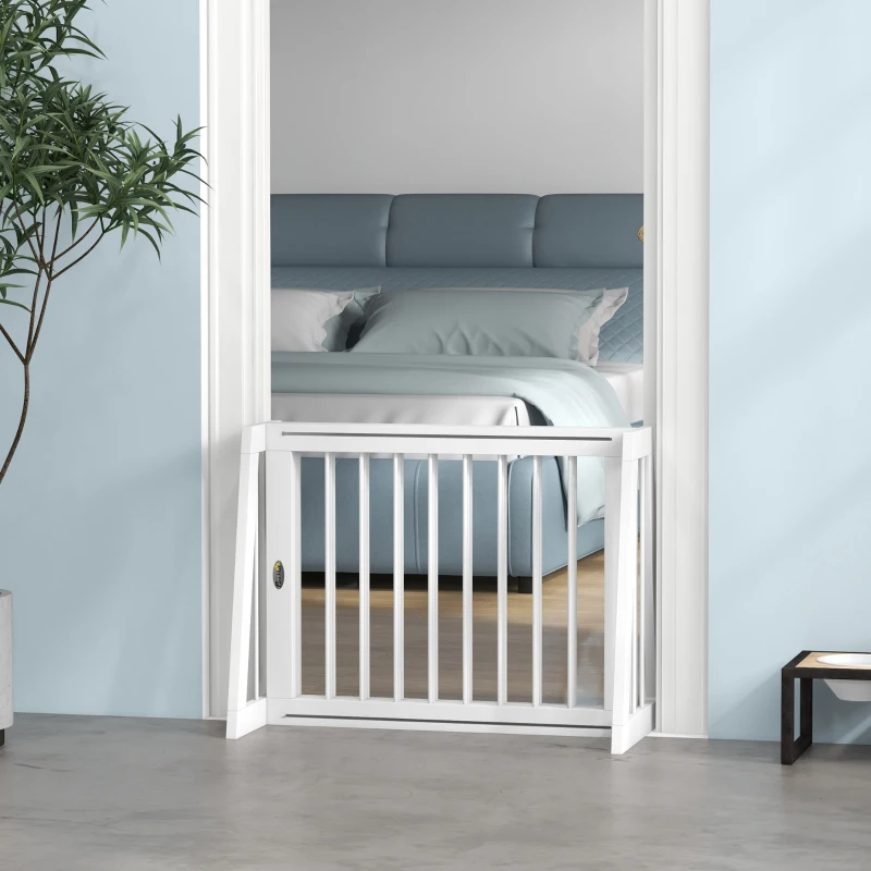 Reestanding Wooden Pet Gate With Support Feet & Non-Slip Mats For Indoor, Stairway, Doorway, White