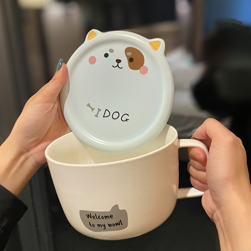 Large Capacity Ceramic Household Cartoon Cute Noodle Bowl With Handle