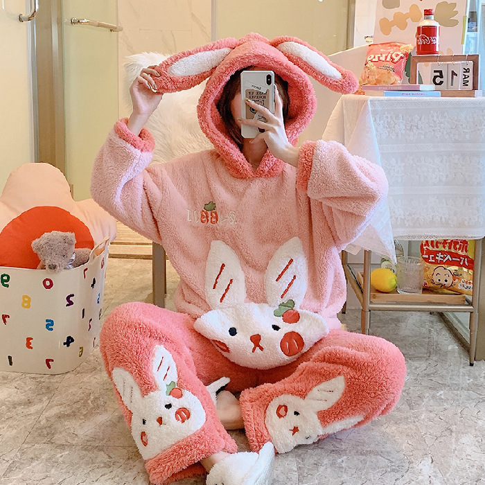 Title 2, Womens Thickened Flannel Pajamas Hooded Lounge...