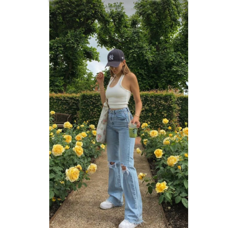 Title 2, High Waist Wide Leg Trousers Ripped Washed Jeans