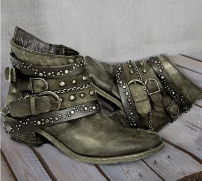 European And American Short Boots Rivets Plus Size Green - Shop at LoveMi