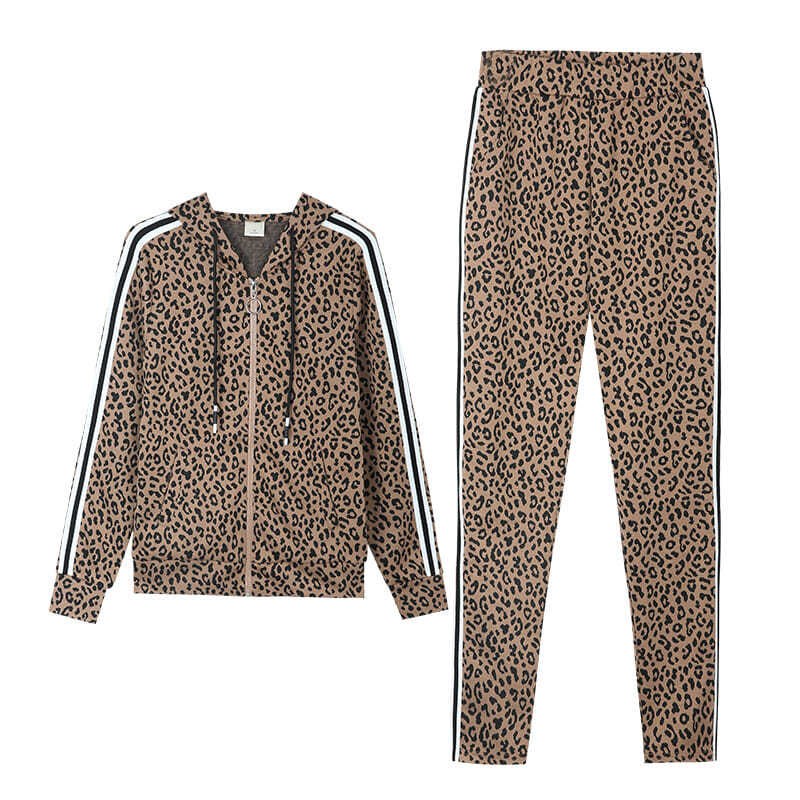 Leopard Print Slimming Sportswear Two-piece Suit