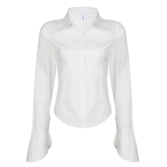 Simple White Shirt Women's Versatile Style Polo Collar Breast White - Shop at LoveMi