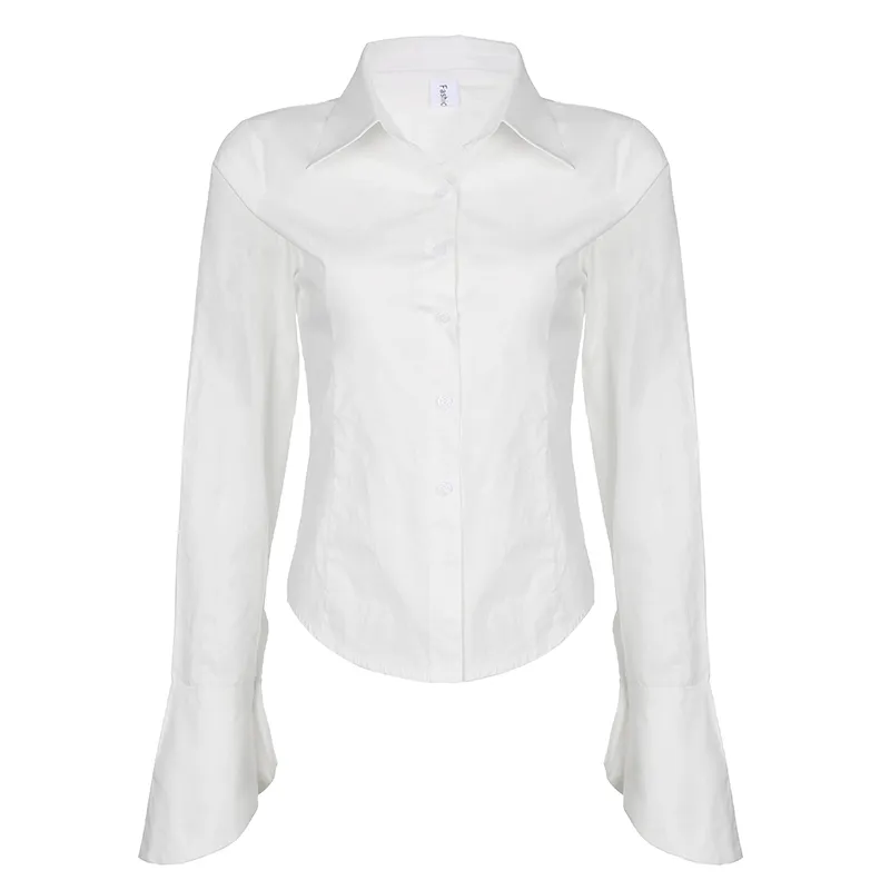 Simple White Shirt Women's Versatile Style Polo Collar Breast - White