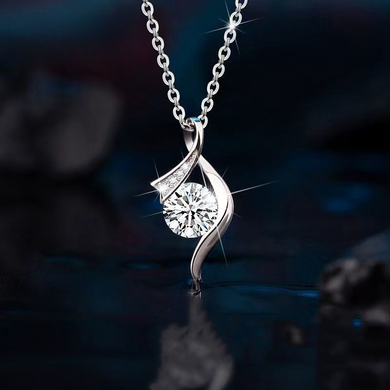 1pcs 999 Sterling Silver Ribbon Design Zircon Necklace, Dainty Luxury Style, Ideal For Anniversary & Birthday Gifts