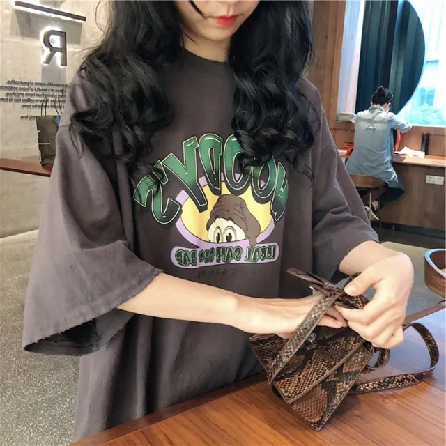 Korean Style Half Sleeve Loose Student All Match Top Dark Grey - Shop at LoveMi