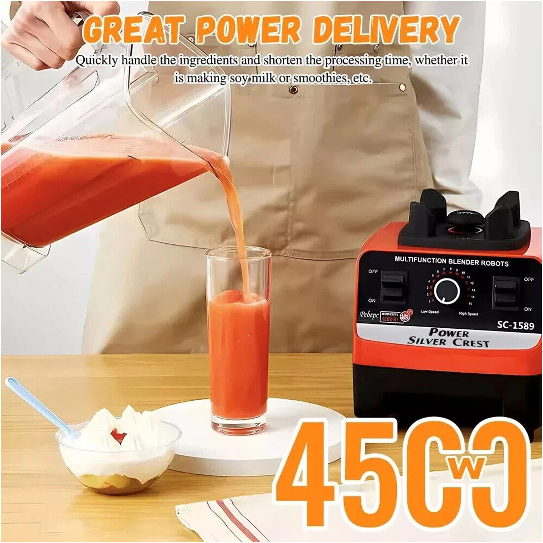 Mélangeur multifonctionnel 4500w, robot culinaire, presse-agrumes, smoothie – Image 9