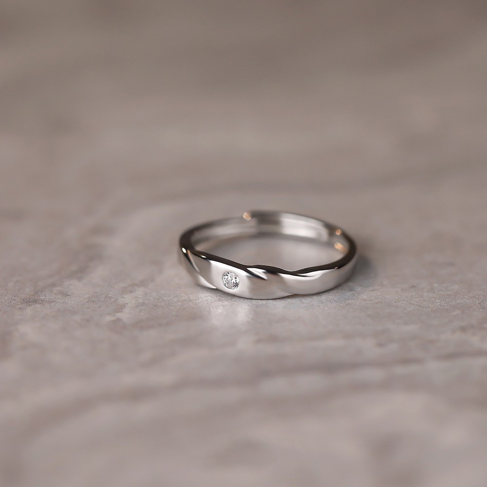 Title 3, S925 Sterling Silver Simple Ripple Couple Ring,...