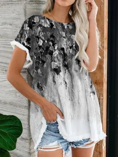 Leisure Round Neck Short Sleeve Digital Printing Slimming - Dx219752B-4Xl - View 1