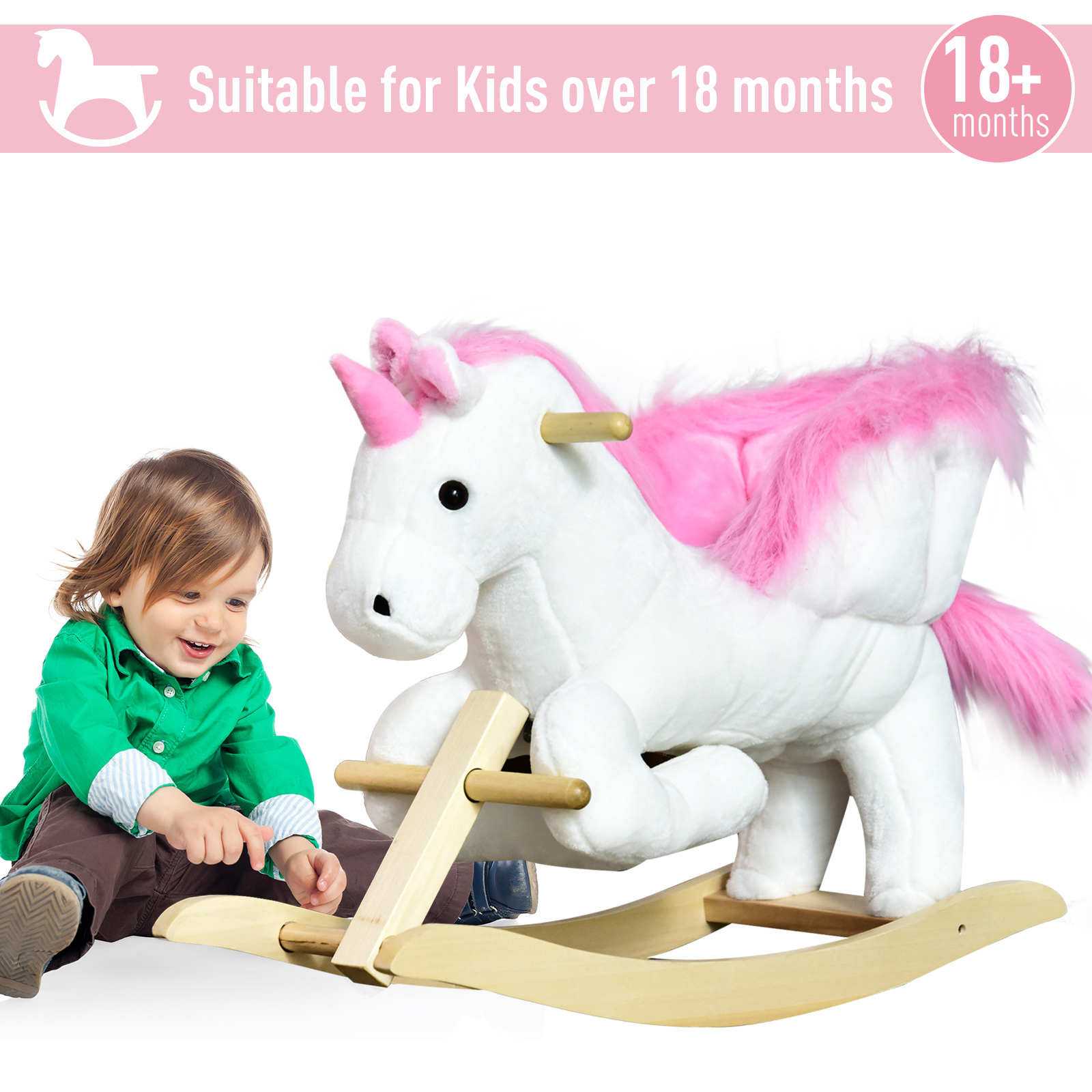 Children's Rocking Horse Unicorn Wooden Plush Riding Chair Toy With Music — image 6