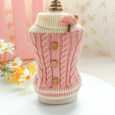Warm Wooden Buckle Bowknot Dog Clothes Cat Clothes