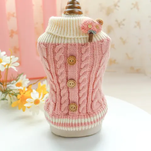 Warm Wooden Buckle Bowknot Dog Clothes Cat