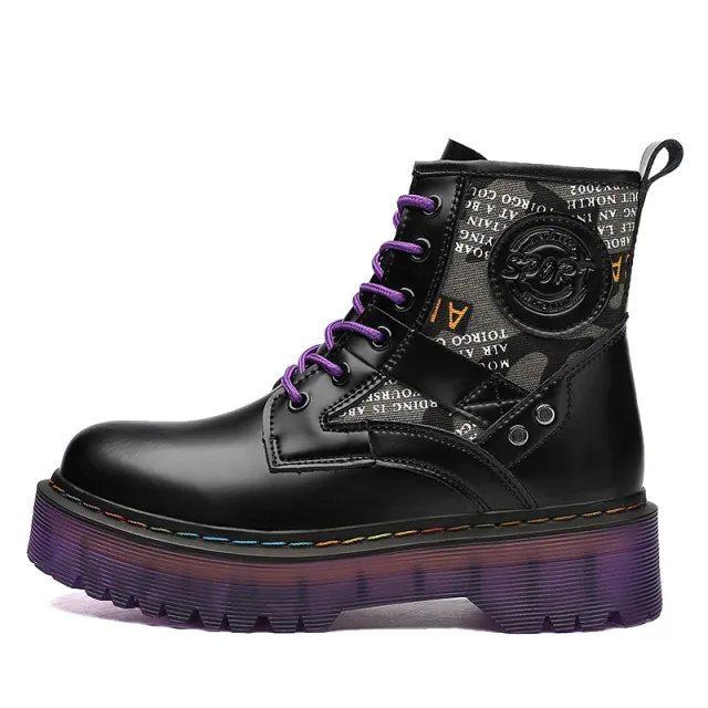 Tooling Boots Big Head Leather Boots High top Laces Black - Shop at LoveMi