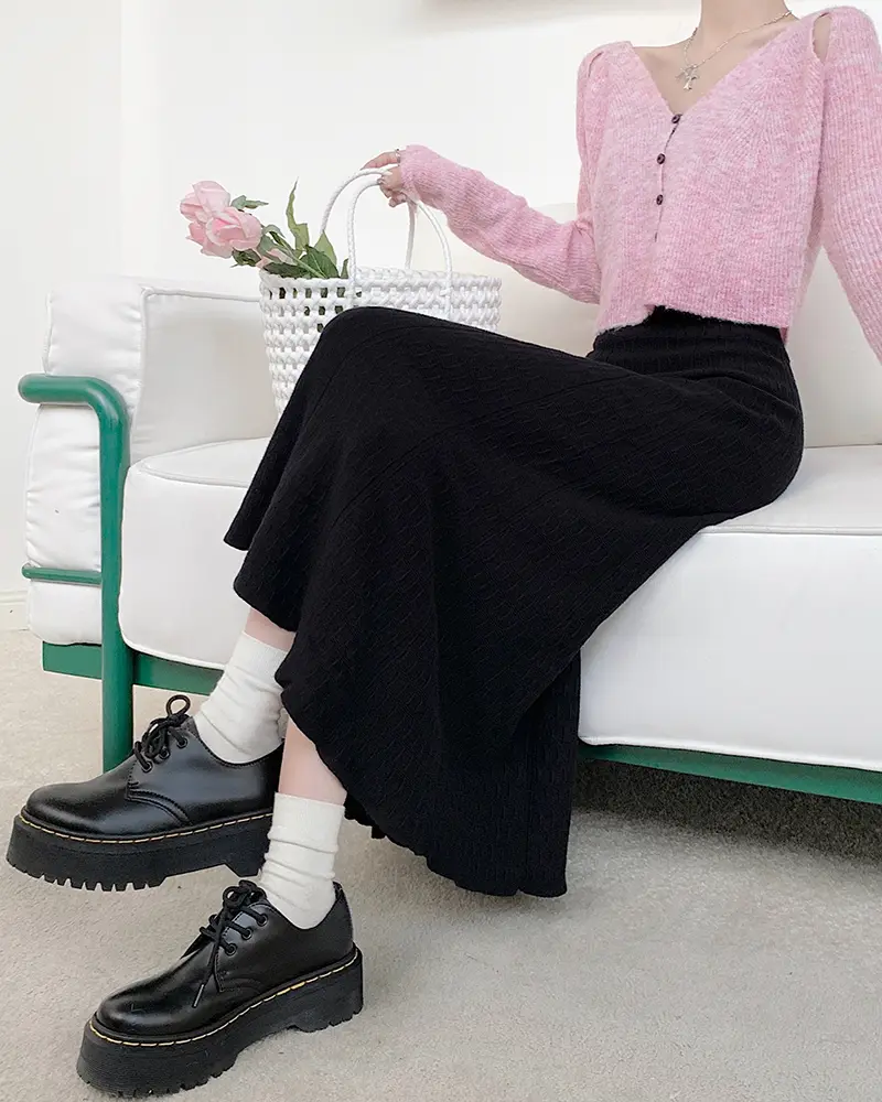 Women's Fashion High Waist Mid-length Pleated Skirt