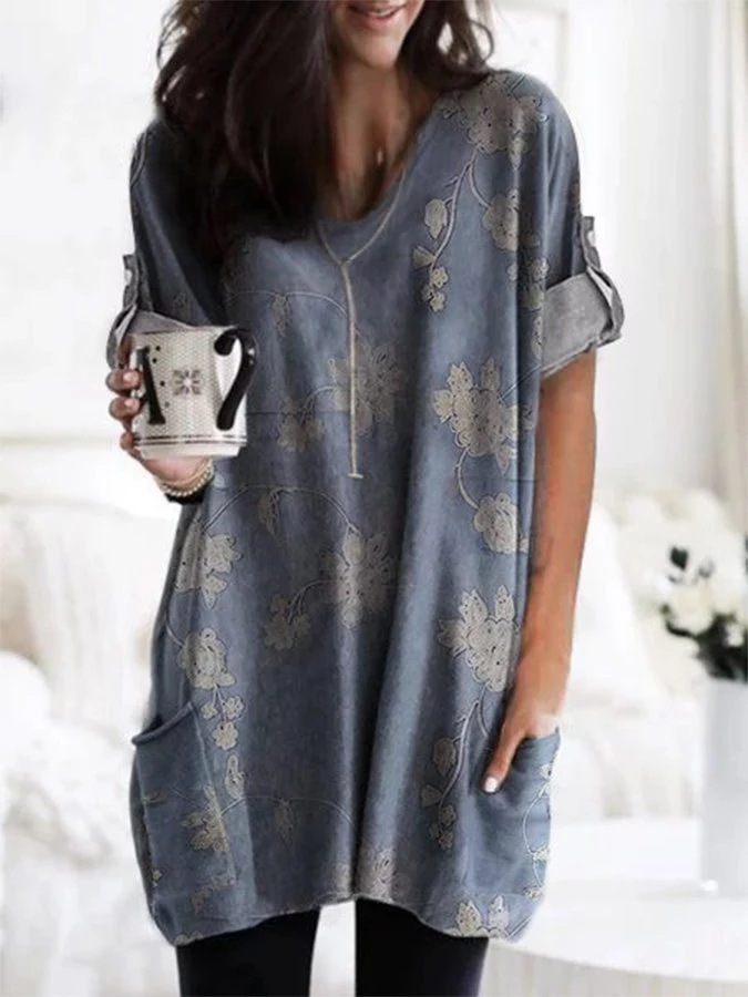 Title 5, Summer And Autumn Printed V-neck Long-sleeved T...