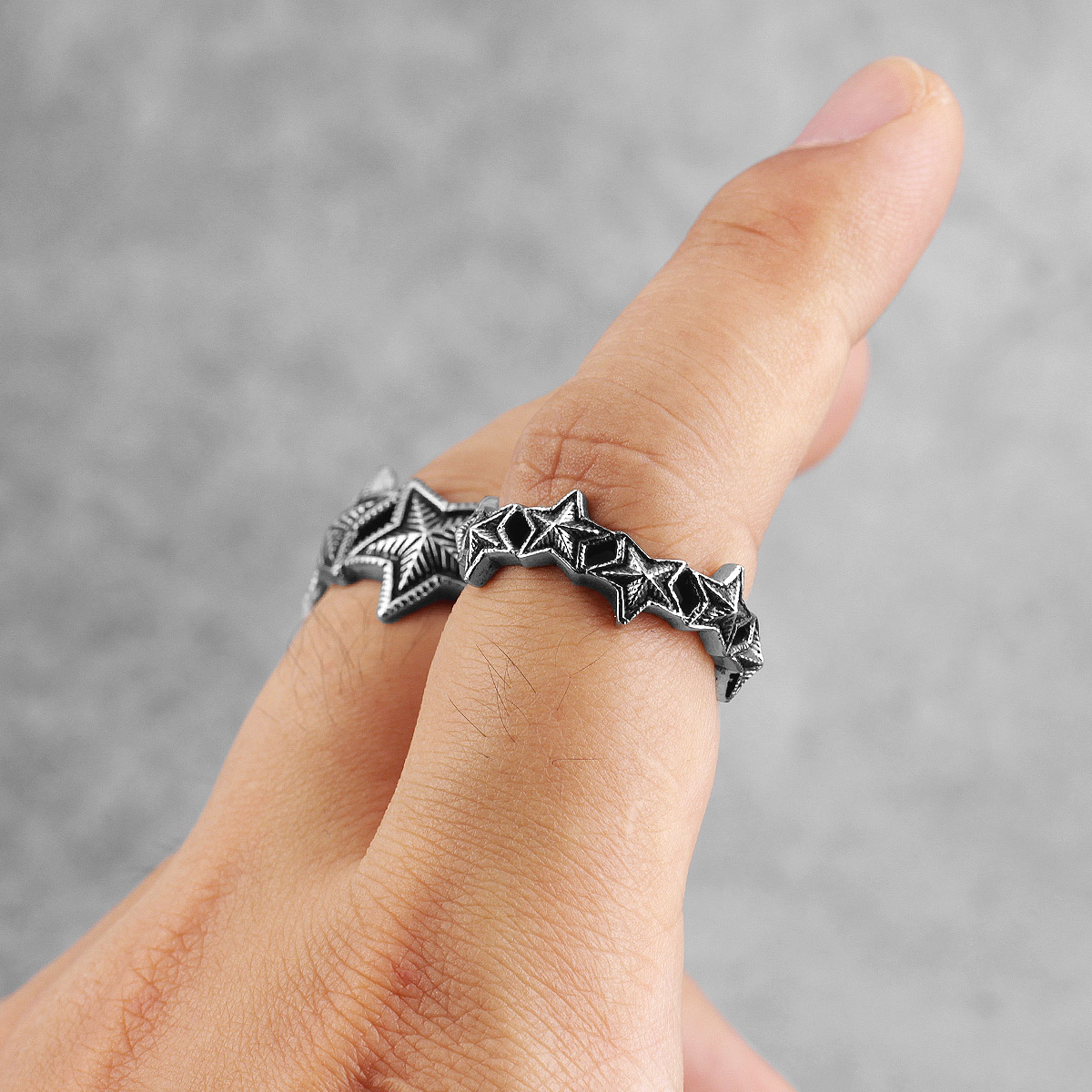 Trendy Men's Fashion Pentagram Titanium Steel Ring Punk Style