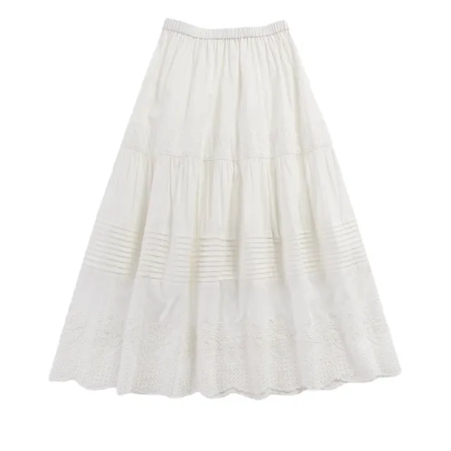 Women's Fashion Heavy duty Pleated Embroidered High Waist Skirt White - Shop at LoveMi