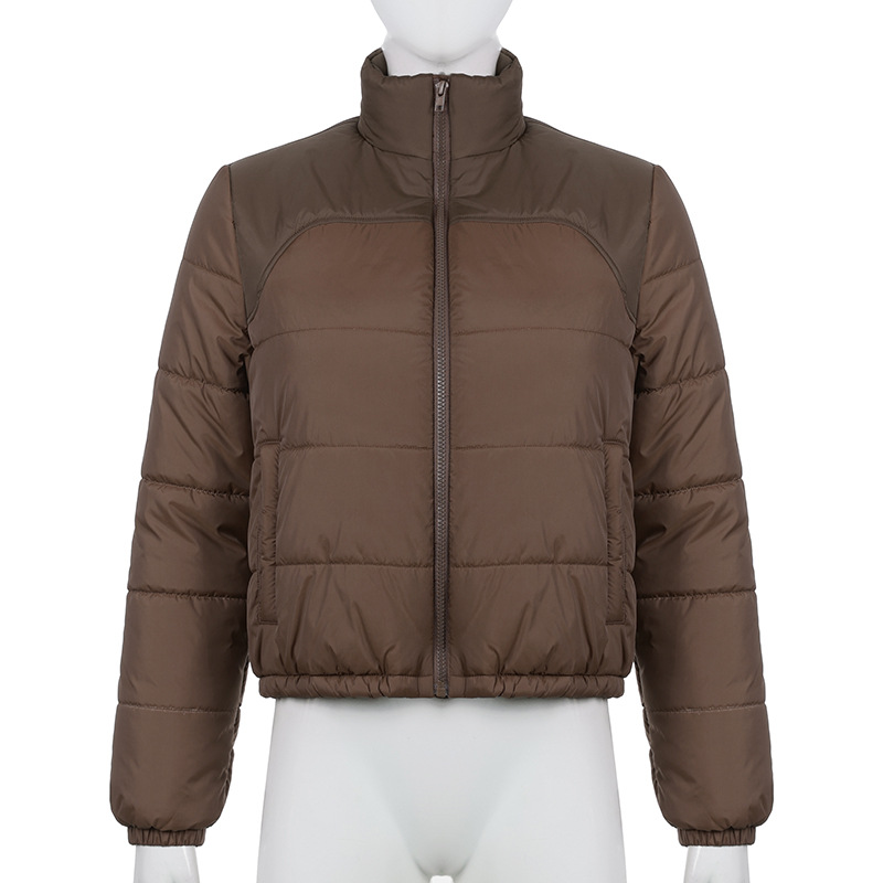 Fashionable Women's Stand Collar Long Sleeve Warm Cotton Jacket