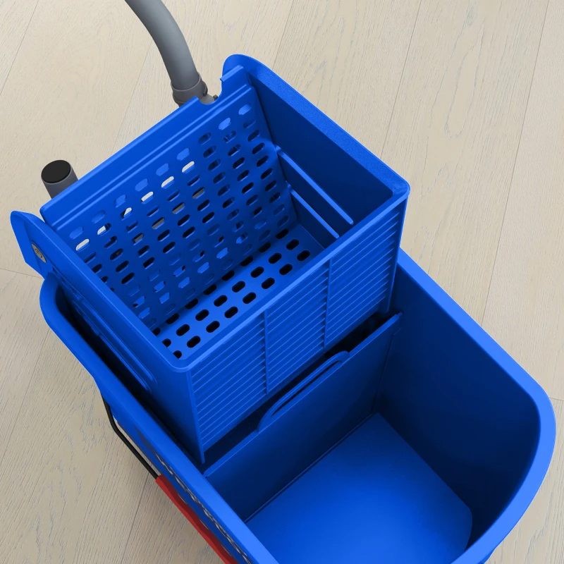 Compact Mop Bucket With Wringer, Mop Bucket On Wheels For Floor Cleaning, 21 Quart, Separate Dirty And Clean Water, Blue