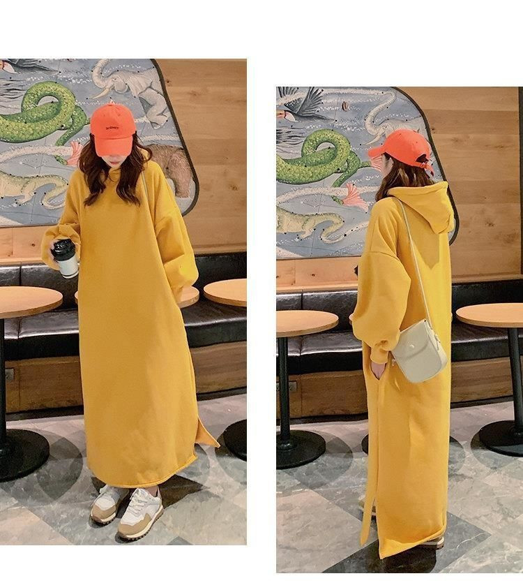 Fleece Extra Long Loose Over Knee Sweater Dress Long Skirt