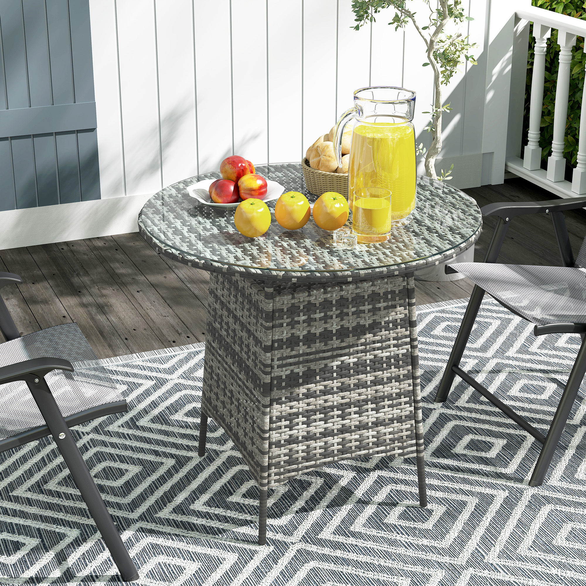 Vine Woven Garden Table, Outdoor Furniture Coffee With Umbrella Hole — image 8