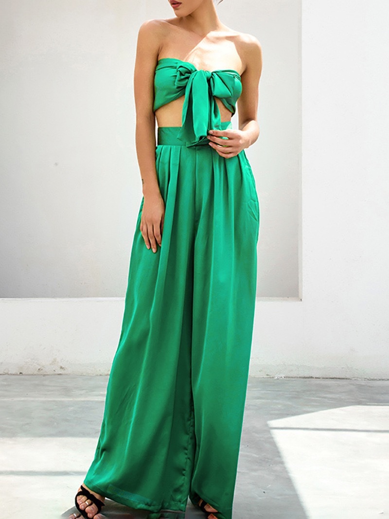 High Waist Bell Two-Pieces Set Wide Leg Long Pants Casual