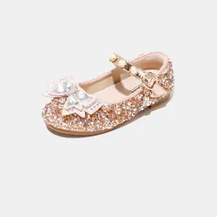 Girls Soft Sole Princess Leather Shoes - Champagne-33 - View 1