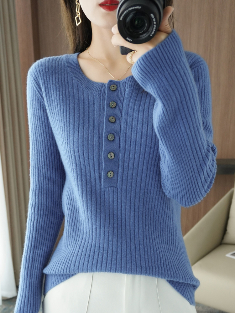 New Cashmere Sweater Women's Round Neck Long Sleeve Oversize Haze Blue - Shop at LoveMi
