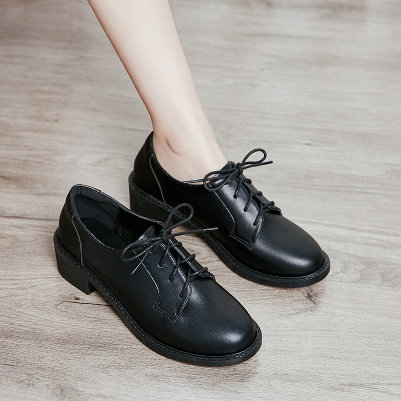 Title 7, Thick heel mid-heel small leather shoes