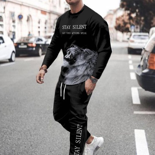 3d Digital Printing Crew Neck Sweater Sports Trousers Suit