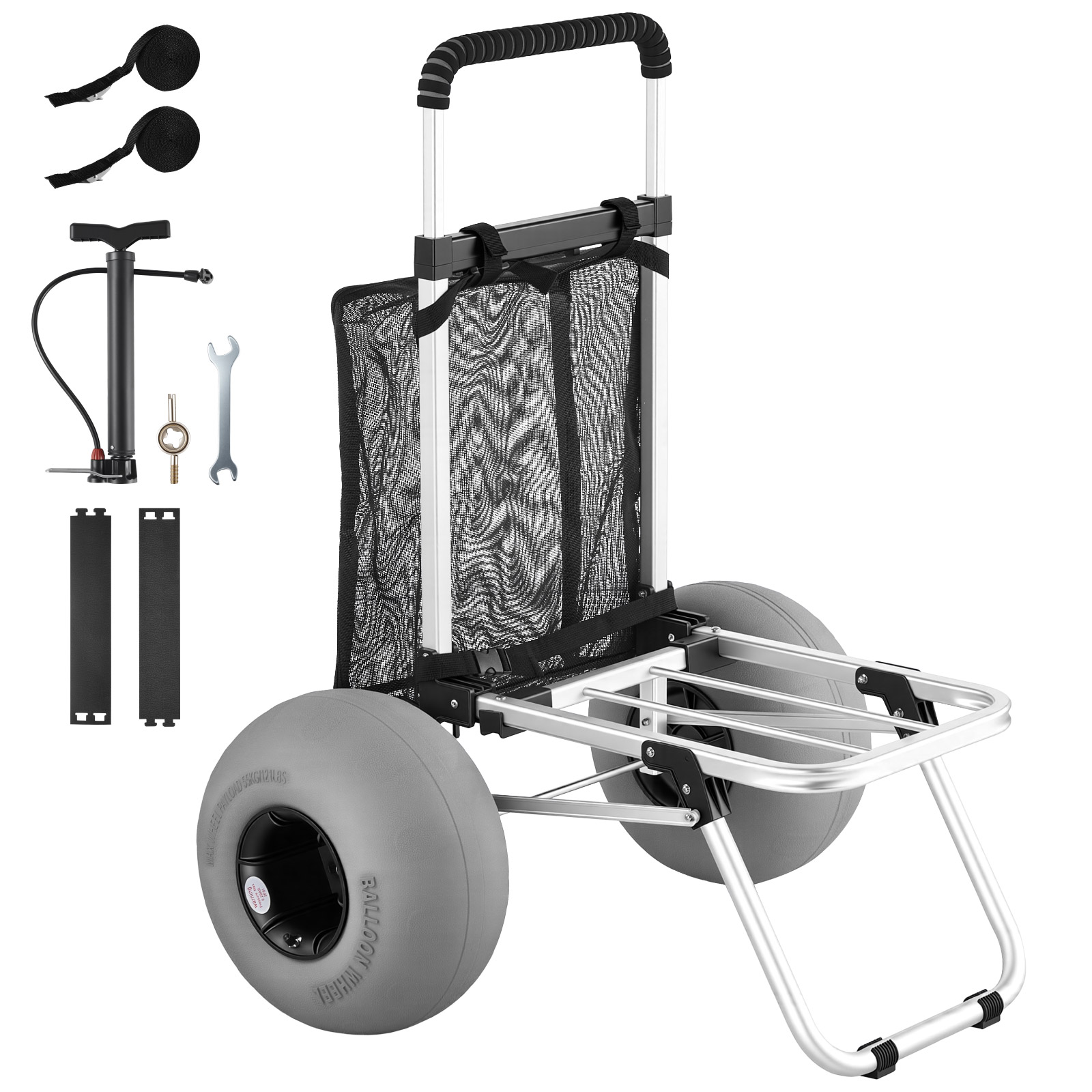 VEVOR Beach Cart With Balloon Tires 12 Inches, Foldable Beach Trolley Aluminum Frame With 4-level Adjustable Foam Handle, Hand Cart Supports 75 Kg, Beach Wagon For Camping And Fishing