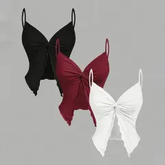Women's 3-Piece Y2K Cami Set, Twist Front & Asymmetrical Spaghetti Strap Tops - Black - View 1